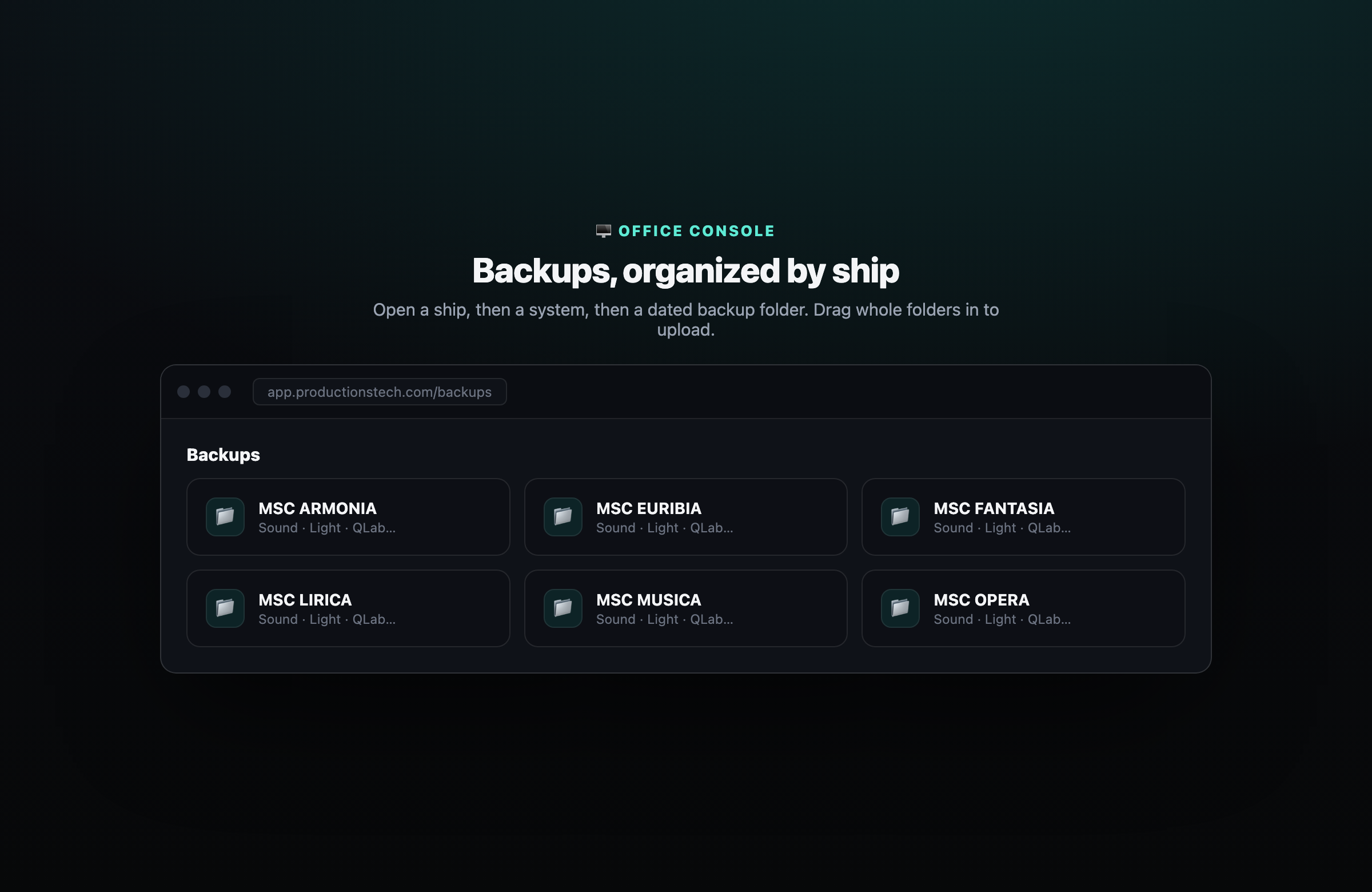 Backups organized by ship